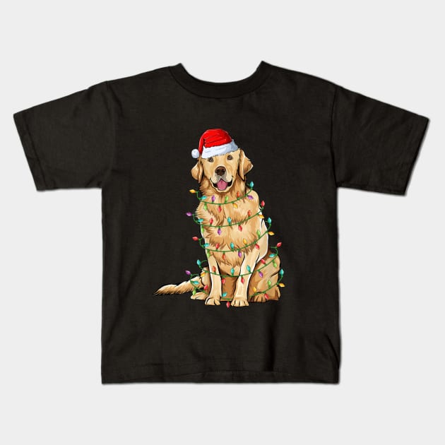 Golden Retriever Christmas Lights Xmas Dog Lover Kids T-Shirt by Magazine